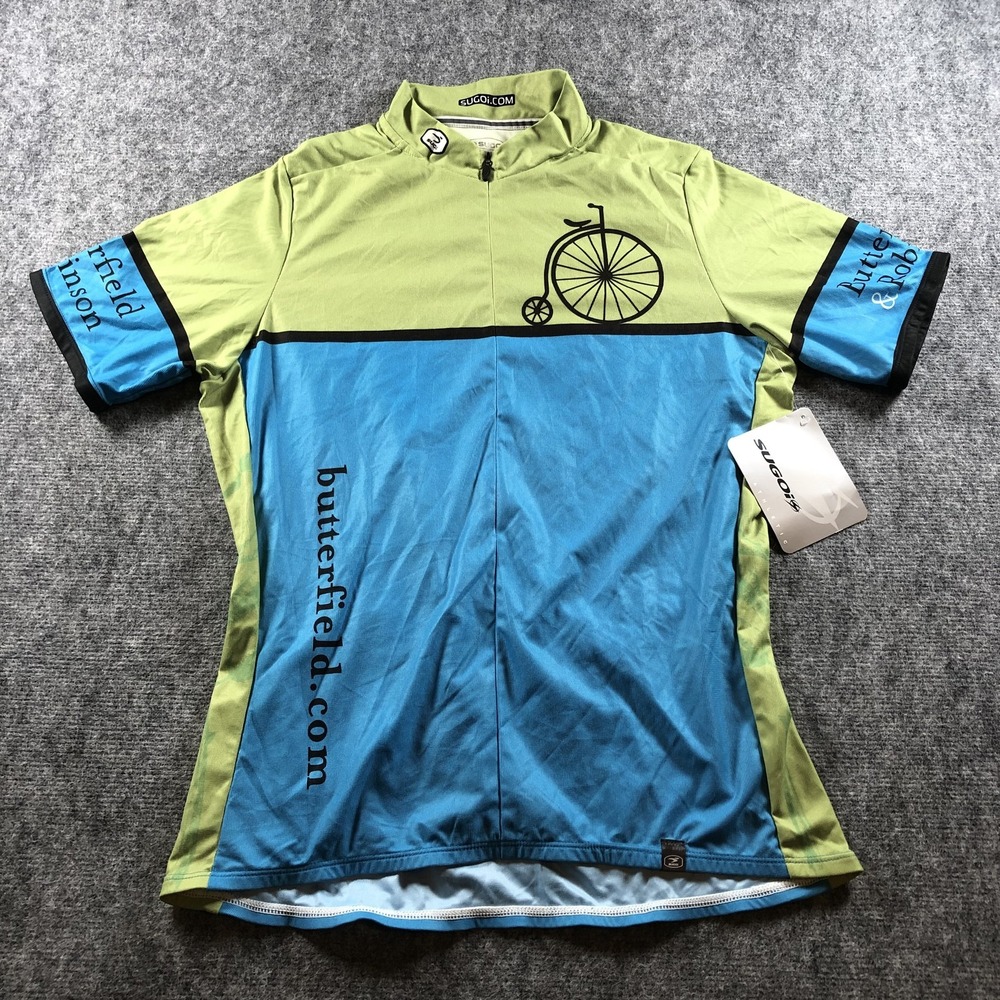 SUGOI Lime Green and Sky Blue Short Sleeve Cycling Jersey
